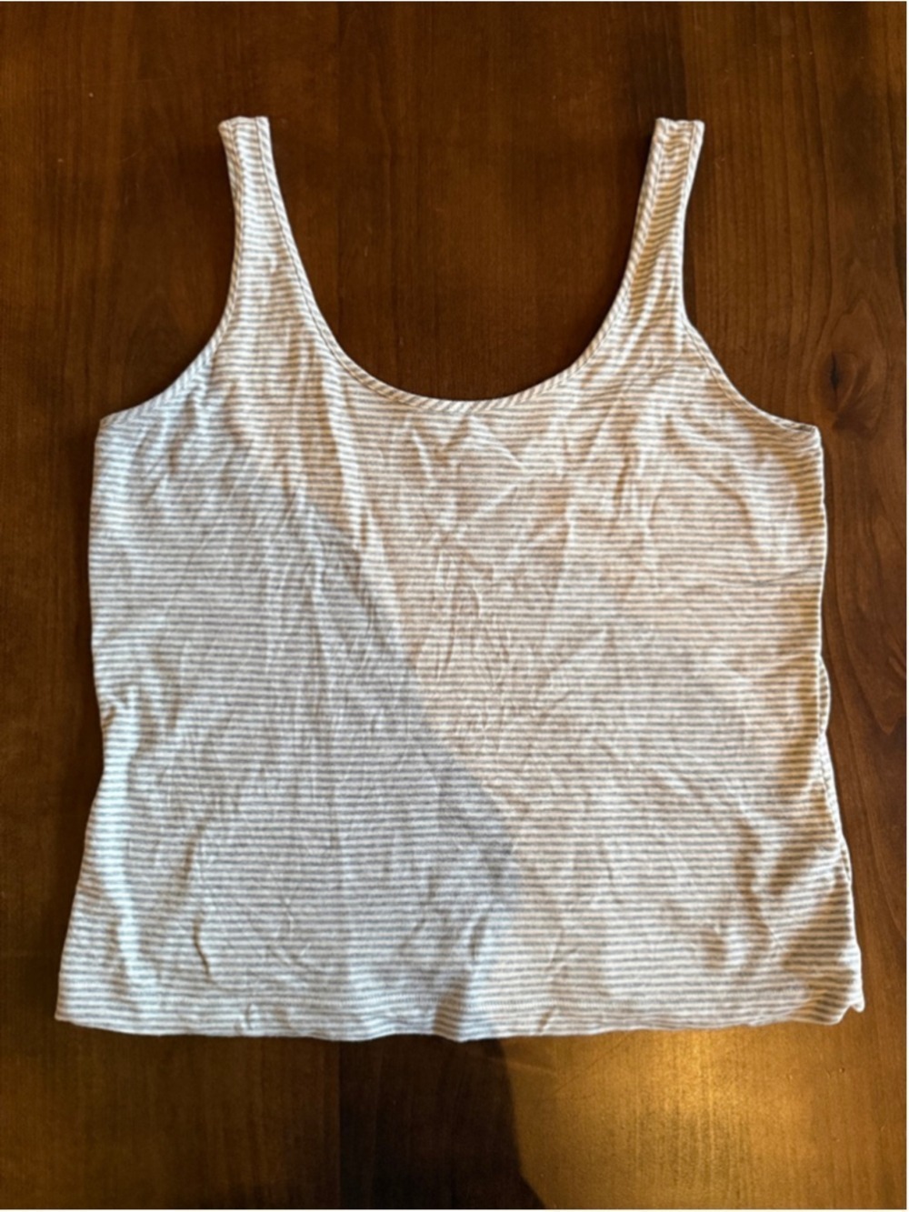 CAbi Gray Striped Charm Tank Size L EUC - Picture 2 of 3